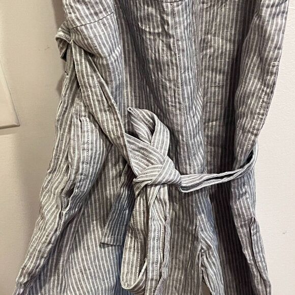 Everlane Womens Gray Jumpsuit 8 Striped Linen Square Neck Wide Leg Pull On - Picture 11 of 16